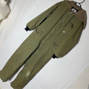 Vintage Work Horse Army Green Zip Front Insulated Coveralls XL
